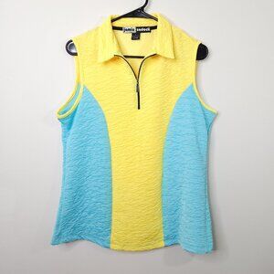 Vintage Jamie Sadock Yellow and Blue Crinkle Golf Top 1/4 Zip Sleeveless L